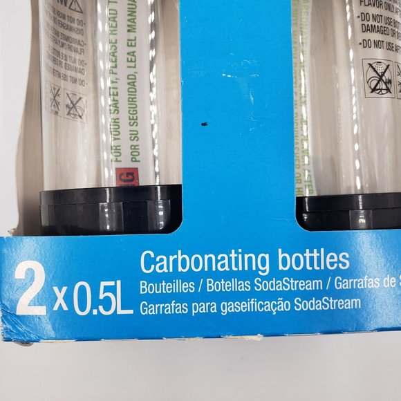 SodaStream Twin Pack of 0.5L Carbonating Bottles Clear with Black Tops NEW - Picture 3 of 8